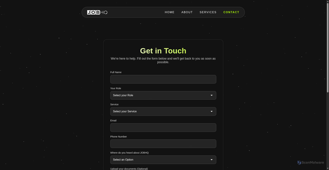 Security scan screenshot of https://jobhqc.pages.dev/contact.html