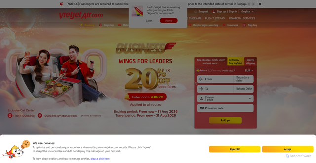 Security scan screenshot of https://www.vietjetair.com