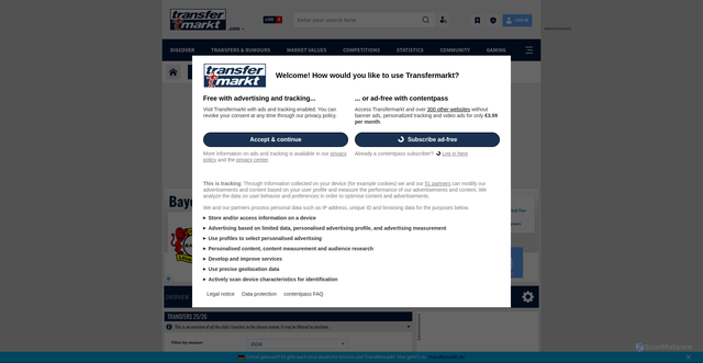 Security scan screenshot of https://www.transfermarkt.com/bayer-04-leverkusen/transfers/verein/15