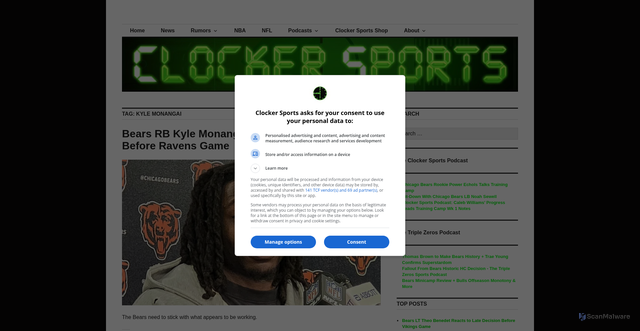 Security scan screenshot of https://clockersports.com/tag/kyle-monangai/