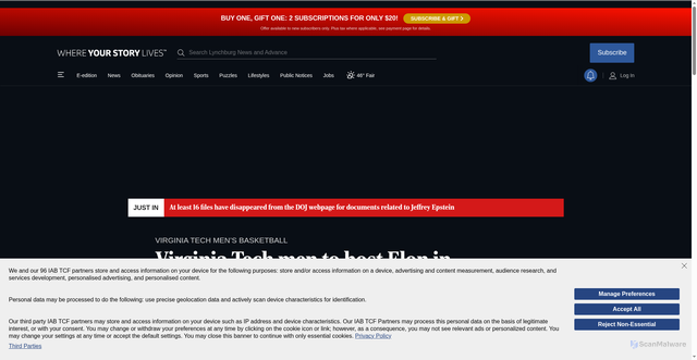Security scan screenshot of https://newsadvance.com/sports/college/basketball/virginia-tech-hokies/men/article_1ee5023a-e891-527c-ae16-4eccddb46e63.html