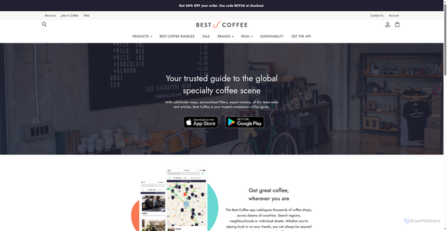 Security scan screenshot of https://www.bestcoffee.guide/pages/get-the-app