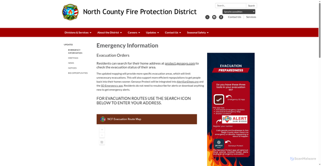 Security scan screenshot of https://www.ncfireca.gov/emergency-information