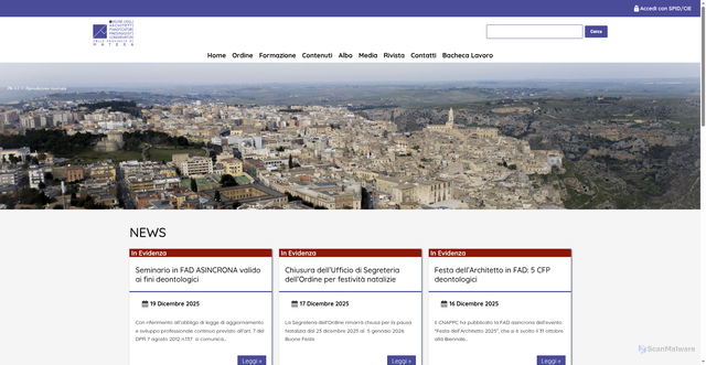 Security scan screenshot of https://www.architettimatera.it/