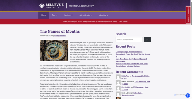 Security scan screenshot of https://library.bellevue.edu/articles/the-names-of-months/