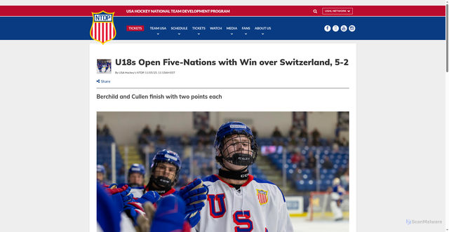 Security scan screenshot of https://www.usahockeyntdp.com/news_article/show/1349373