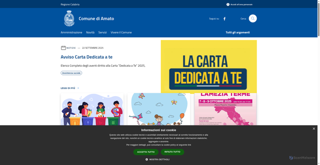 Security scan screenshot of https://www.comune.amato.cz.it/it