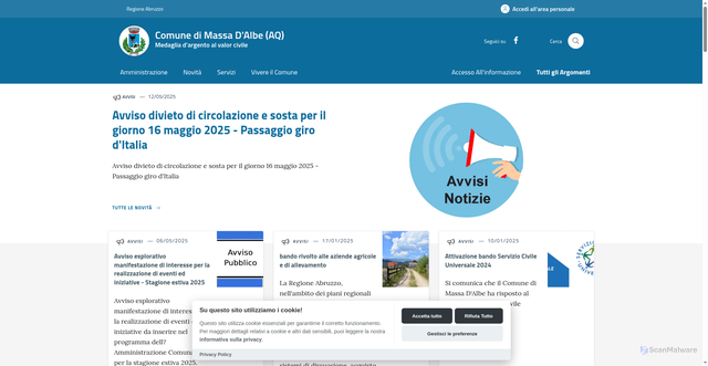 Security scan screenshot of https://www.comune.massadalbe.aq.it/