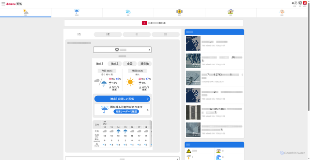 Security scan screenshot of http://weather.smt.docomo.ne.jp/s/quake/qlist.html