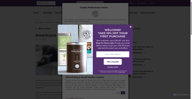 Security scan screenshot of https://www.coffeebean.com/blogs/blog/americano-vs-coffee-1