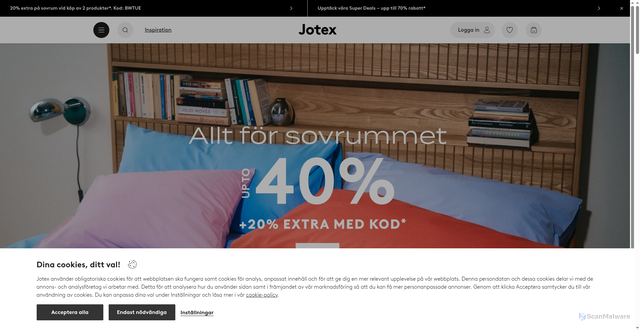 Security scan screenshot of https://www.jotex.se/