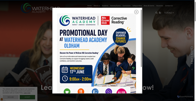 Security scan screenshot of http://www.waterheadacademy.co.uk