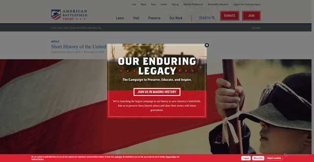 Security scan screenshot of https://www.battlefields.org/learn/articles/short-history-united-states-flag