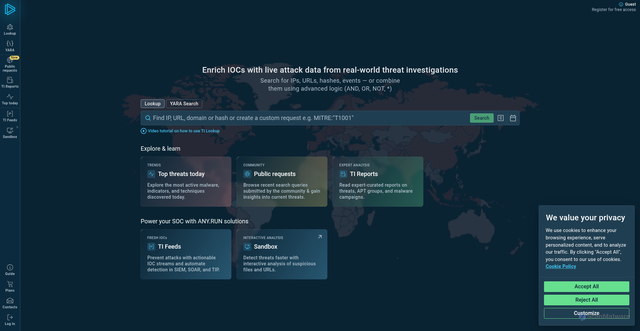 Security scan screenshot of https://intelligence.any.run/