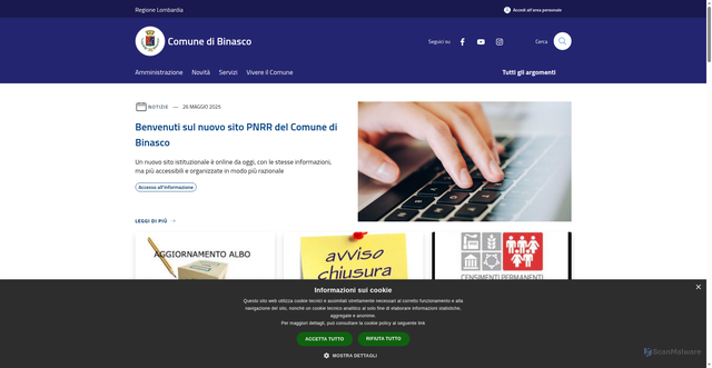 Security scan screenshot of https://www.comune.binasco.mi.it/it