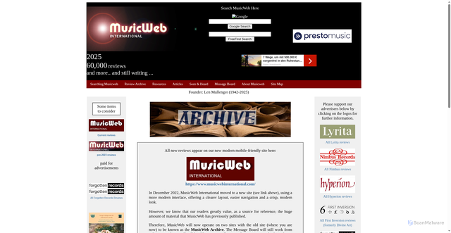 Security scan screenshot of https://www.musicweb-international.com