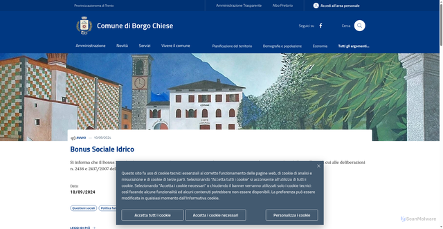 Security scan screenshot of https://www.comune.borgochiese.tn.it