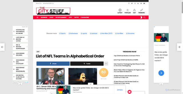 Security scan screenshot of https://thecitystuff.com/list-of-nfl-teams/