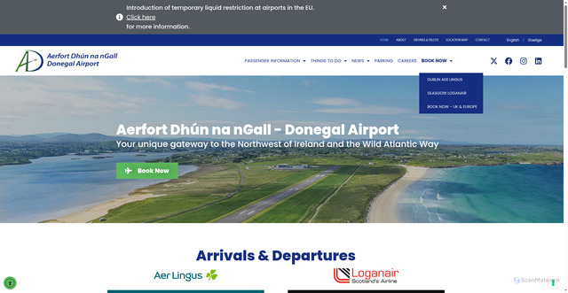 Security scan screenshot of https://donegalairport.ie/