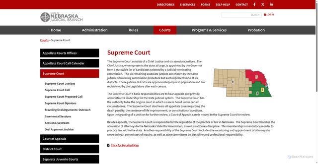 Security scan screenshot of https://nebraskajudicial.gov/courts/supreme-court