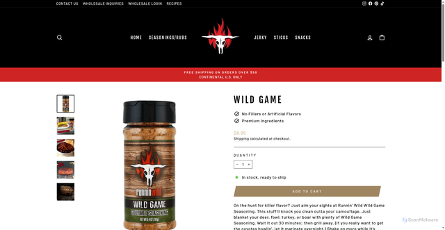 Security scan screenshot of https://www.runninwildfoods.com/products/wild-game-seasoning