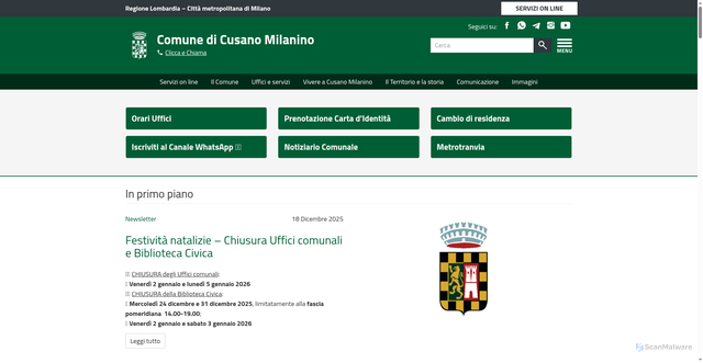 Security scan screenshot of https://www.comune.cusano-milanino.mi.it/