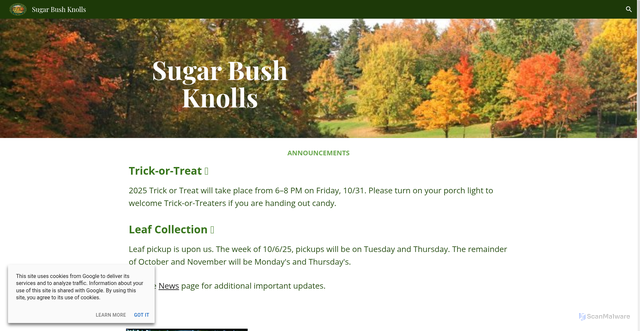 Security scan screenshot of https://www.sugarbushknolls.gov/