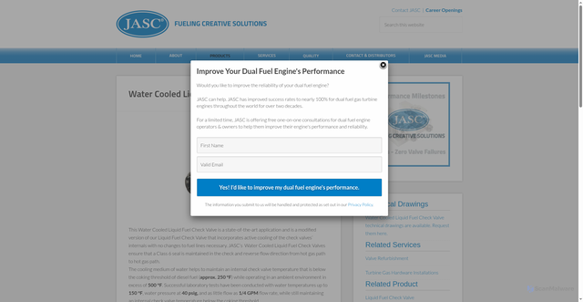 Security scan screenshot of https://jasc-controls.com/water-cooled-liquid-fuel-check-valve/