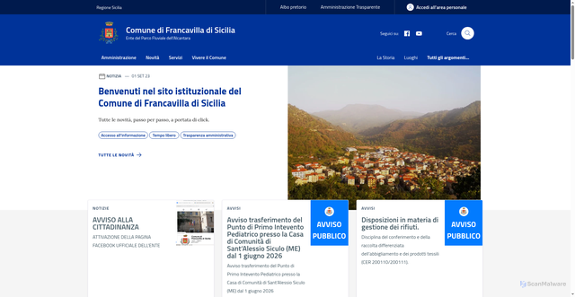 Security scan screenshot of https://www.comune.francavilladisicilia.me.it