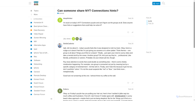 Security scan screenshot of https://pjirc.com/t/can-someone-share-nyt-connections-hints/1748