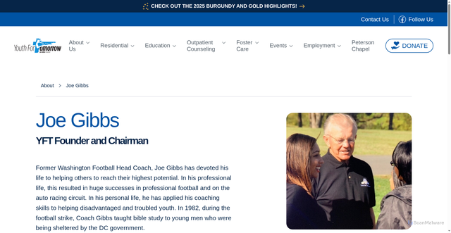 Security scan screenshot of https://www.youthfortomorrow.org/about/joe-gibbs/
