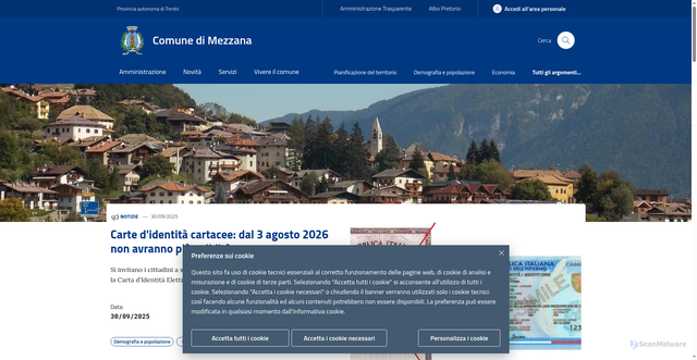 Security scan screenshot of https://www.comune.mezzana.tn.it