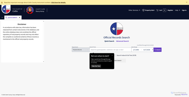 Security scan screenshot of https://collin.tx.publicsearch.us