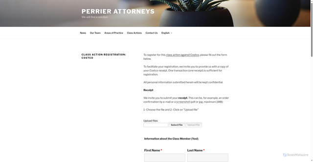 Security scan screenshot of https://perrieravocats.com/class-action-registration-costco/