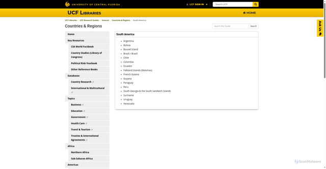 Security scan screenshot of https://guides.ucf.edu/countries/southamerica
