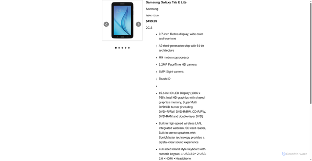 Security scan screenshot of https://inventoryonline.us/inventory-home/inventory/samsung-galaxy-tablet/