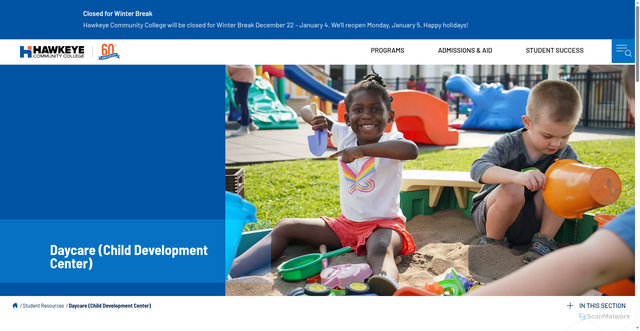 Security scan screenshot of https://www.hawkeyecollege.edu/students/resources/daycare/