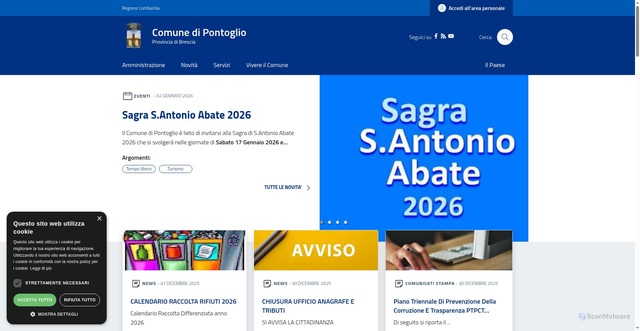 Security scan screenshot of https://www.comune.pontoglio.bs.it/
