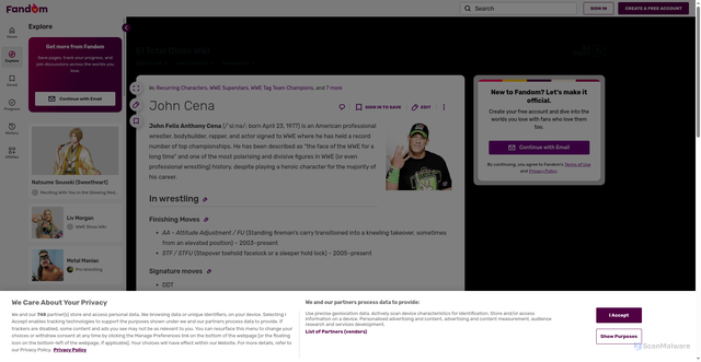 Security scan screenshot of https://e-total-divas.fandom.com/wiki/John_Cena