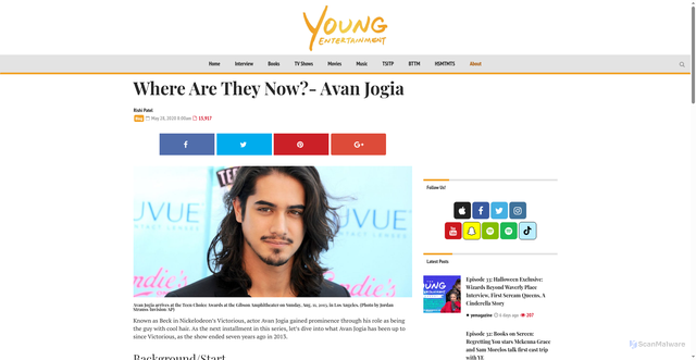 Security scan screenshot of https://youngentertainmentmag.com/now-avan-jogia/