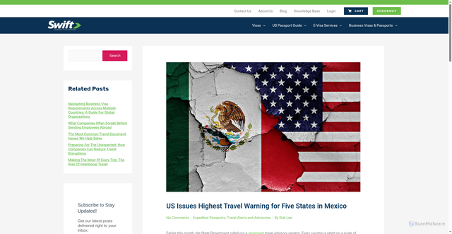 Security scan screenshot of https://www.swiftpassportservices.com/blog/issues-highest-travel-warning-states-mexico/