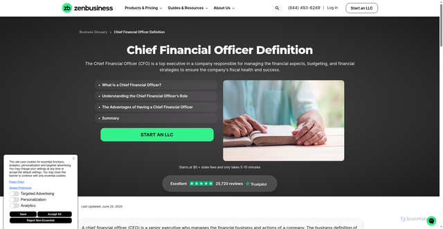 Security scan screenshot of https://www.zenbusiness.com/chief-financial-officer-definition/
