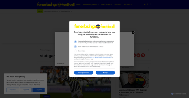 Security scan screenshot of https://fenerbahcefootball.com/tag/stuttgart/