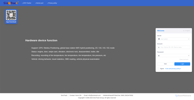 Security scan screenshot of https://sinotrack.com