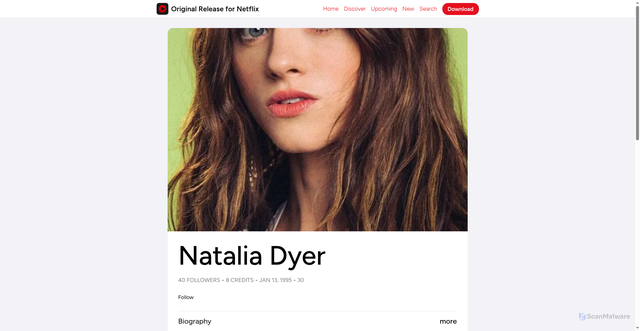 Security scan screenshot of https://netflix.originals.watch/person/831/natalia-dyer