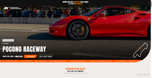 Security scan screenshot of https://www.thextremexperience.com/tracks/pocono-raceway?srsltid=AfmBOopaxcMxZ5tYbxhi06mVNvCKB9e2Bpu1Ia459mxXd2L5RZGhpqwJ