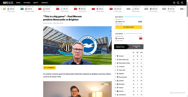 Security scan screenshot of https://nufcblog.co.uk/this-is-a-big-game-paul-merson-predicts-newcastle-vs-brighton-27902