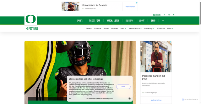 Security scan screenshot of https://goducks.com/news/2025/10/19/football-tie-dye-brings-grateful-ducks-uniform-to-life