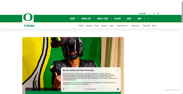 Security scan screenshot of https://goducks.com/news/2025/10/19/football-tie-dye-brings-grateful-ducks-uniform-to-life