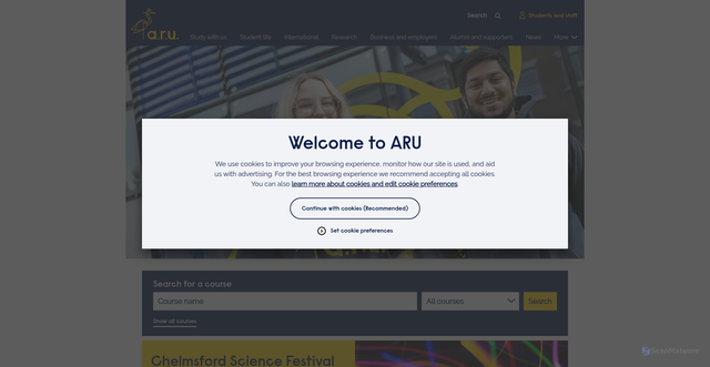 Security scan screenshot of https://www.aru.ac.uk/